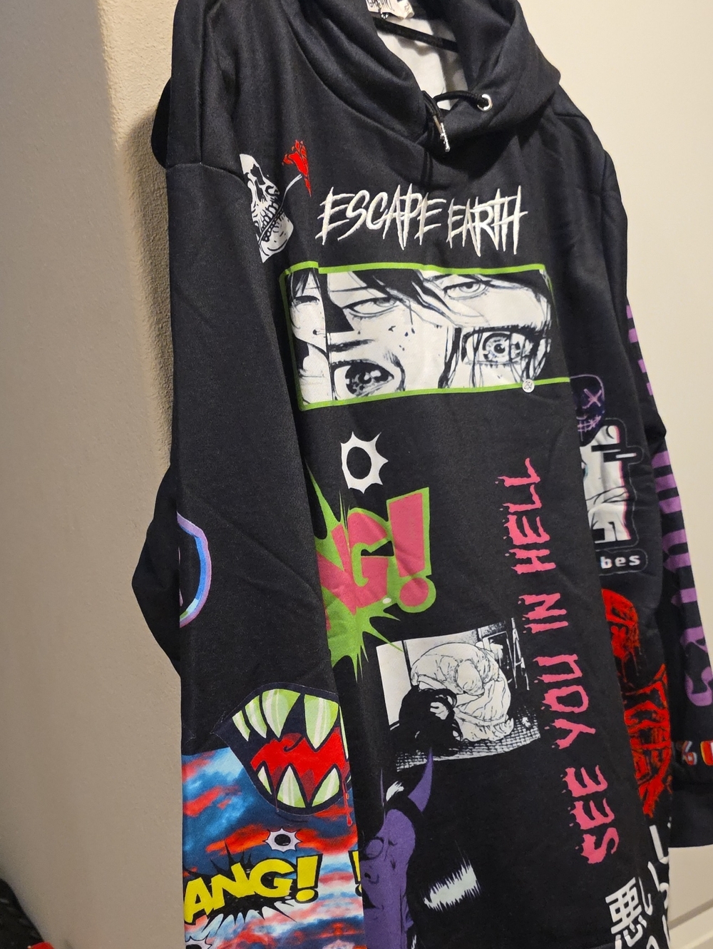 Sugar Black Hoodie with Holographic Rainbow Charm